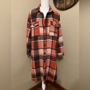 SHEIN Orange and Brown Plaid Coat